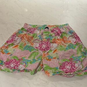Lilly Pulitzer Pink and Green Boxer Shorts Vibrant Tropical Print